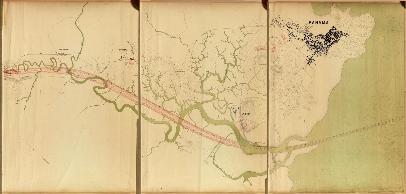 Mapa Panorámico del Ferrocarril y Zona del Canal (3 secciones)